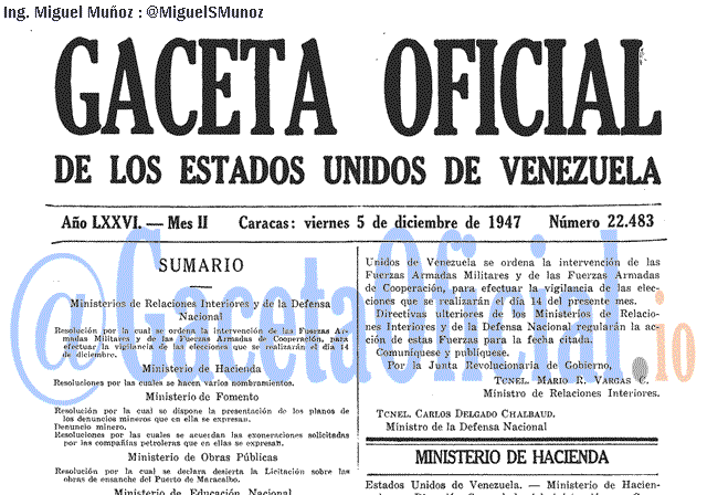 Gaceta Oficial 22483 del 5 Diciembre 1947