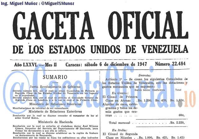 Gaceta Oficial 22484 del 6 Diciembre 1947
