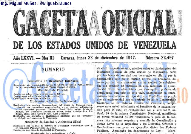 Gaceta Oficial 22497 del 22 Diciembre 1947