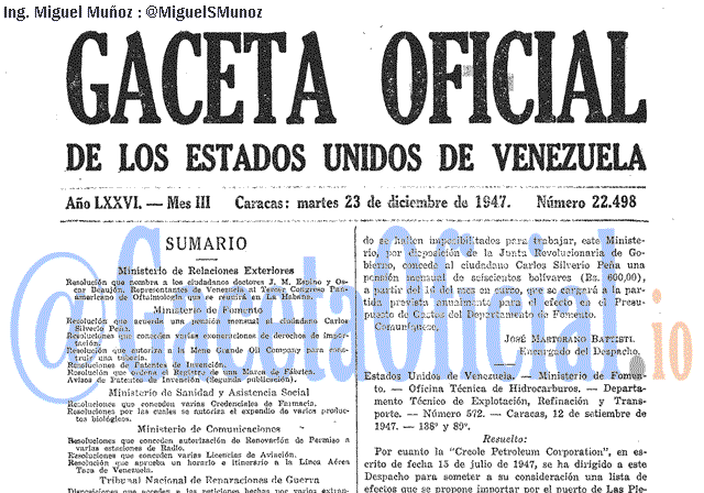 Gaceta Oficial 22498 del 23 Diciembre 1947