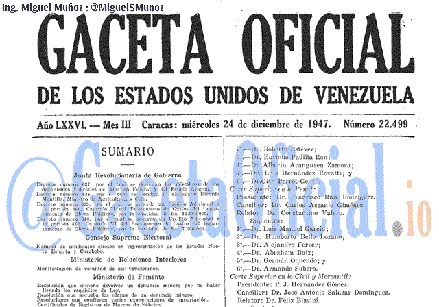 Gaceta Oficial 22499 del 24 Diciembre 1947
