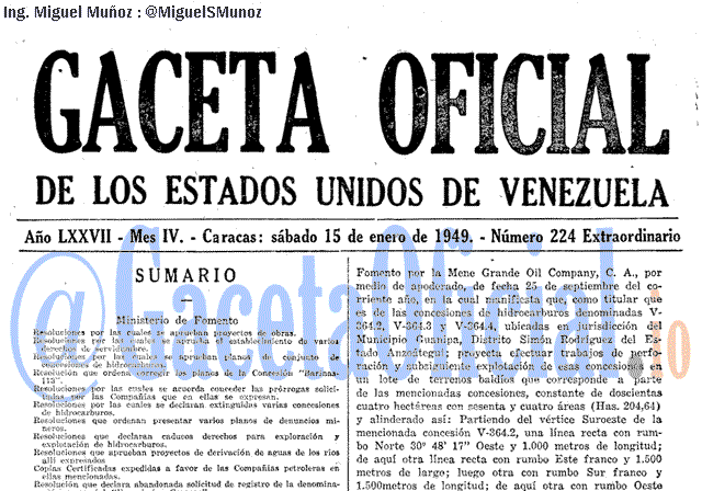 Gaceta Oficial 224 del 15 Enero 1949