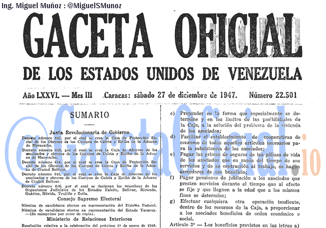 Gaceta Oficial 22501 del 27 Diciembre 1947