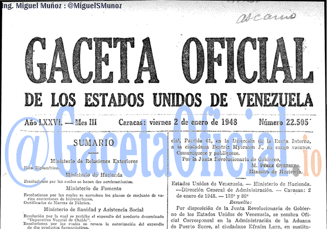 Gaceta Oficial 22505 del 2 Enero 1948