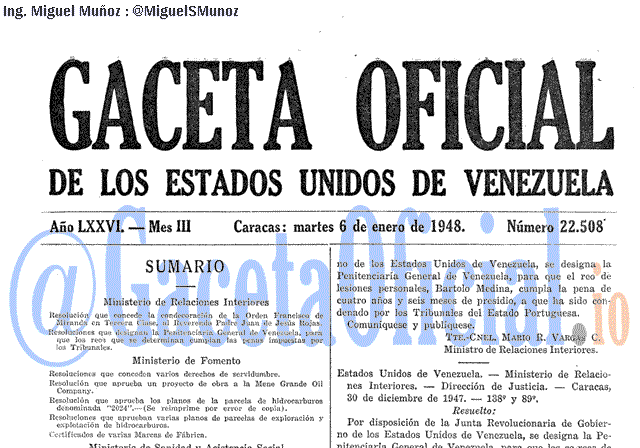 Gaceta Oficial 22508 del 6 Enero 1948