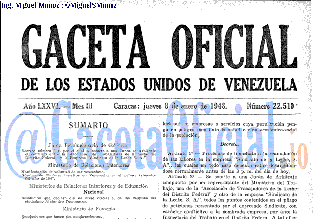 Gaceta Oficial 22510 del 8 Enero 1948