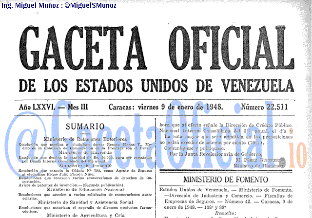Gaceta Oficial 22511 del 9 Enero 1948