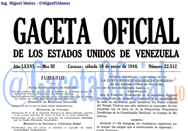 Gaceta Oficial 22512 del 10 Enero 1948