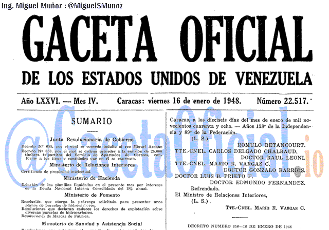 Gaceta Oficial 22517 del 16 Enero 1948