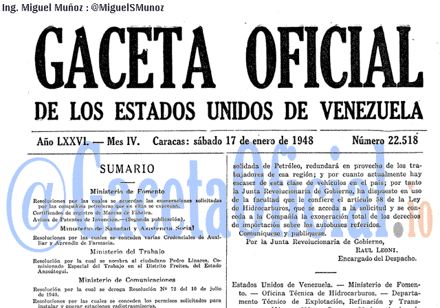 Gaceta Oficial 22518 del 17 Enero 1948