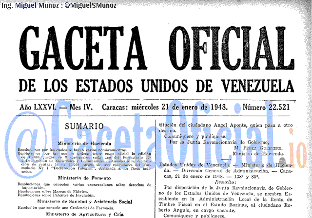 Gaceta Oficial 22521 del 21 Enero 1948