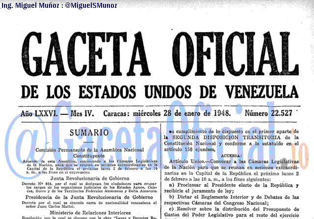 Gaceta Oficial 22527 del 28 Enero 1948