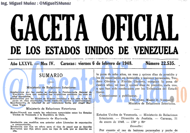 Gaceta Oficial 22535 del 6 Febrero 1948