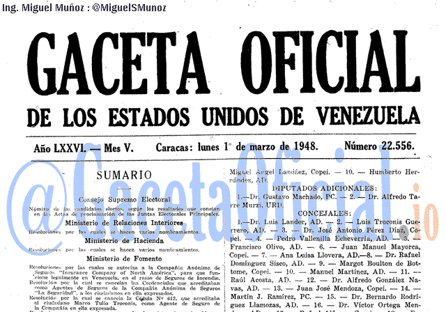 Gaceta Oficial 22556 del 1 Marzo 1948