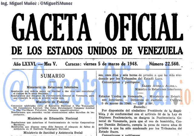 Gaceta Oficial 22560 del 5 Marzo 1948