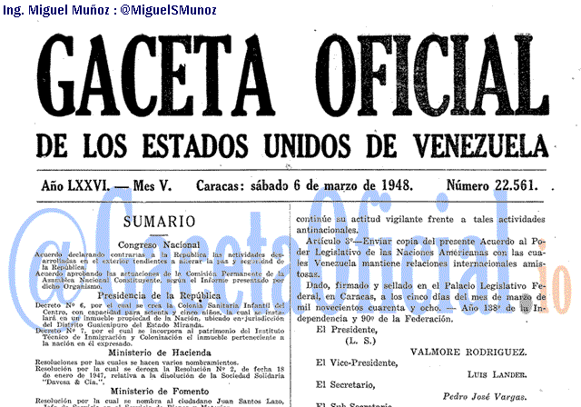 Gaceta Oficial 22561 del 6 Marzo 1948