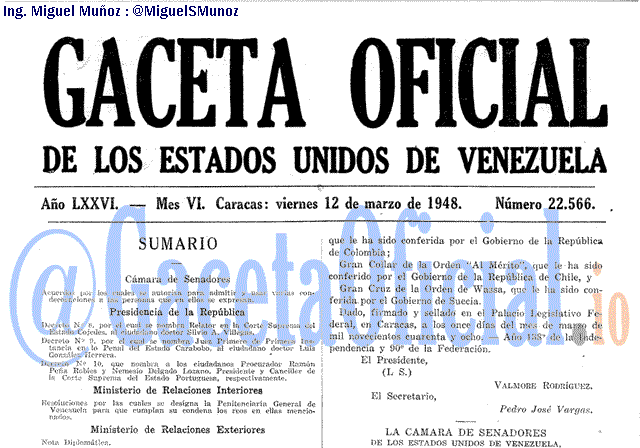 Gaceta Oficial 22566 del 12 Marzo 1948