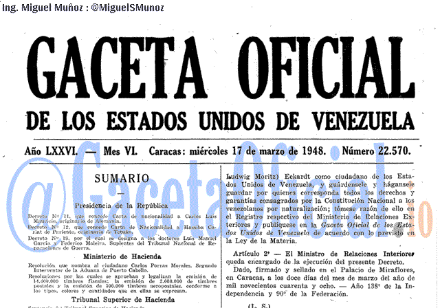 Gaceta Oficial 22570 del 17 Marzo 1948