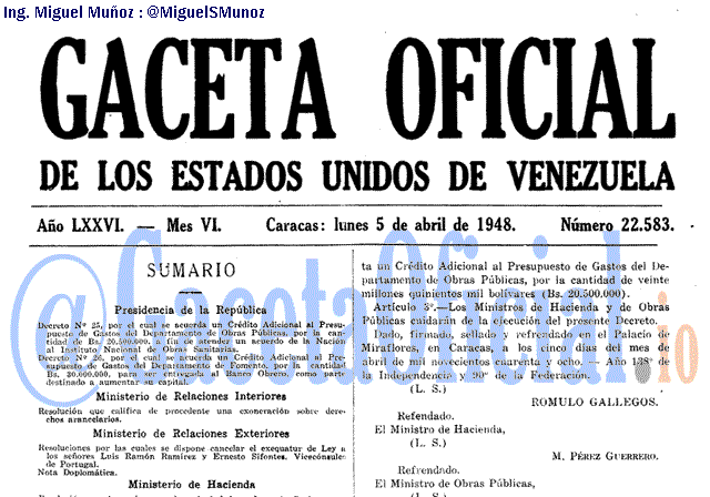 Gaceta Oficial 22583 del 5 Abril 1948