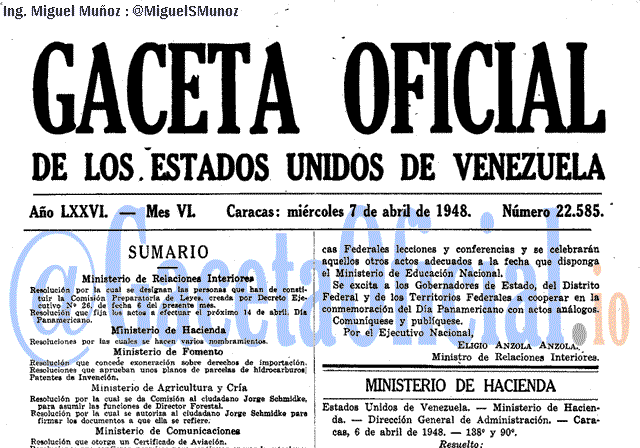 Gaceta Oficial 22585 del 7 Abril 1948