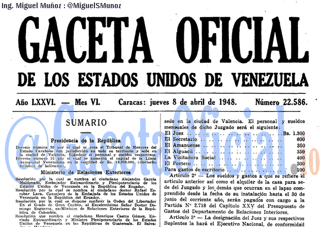 Gaceta Oficial 22586 del 8 Abril 1948