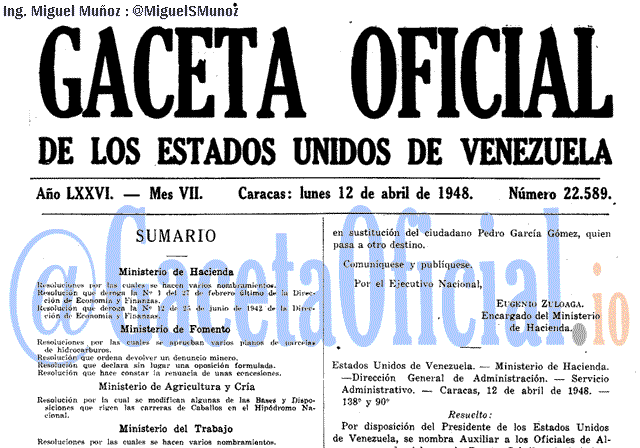 Gaceta Oficial 22589 del 12 Abril 1948