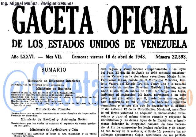 Gaceta Oficial 22593 del 16 Abril 1948