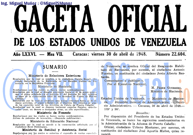 Gaceta Oficial 22604 del 30 Abril 1948