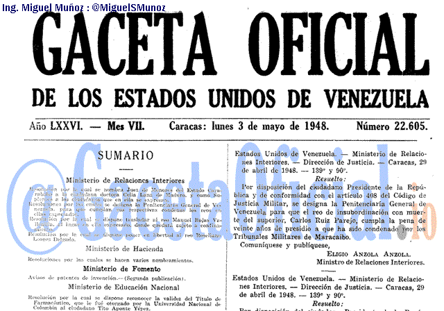 Gaceta Oficial 22605 del 3 Mayo 1948