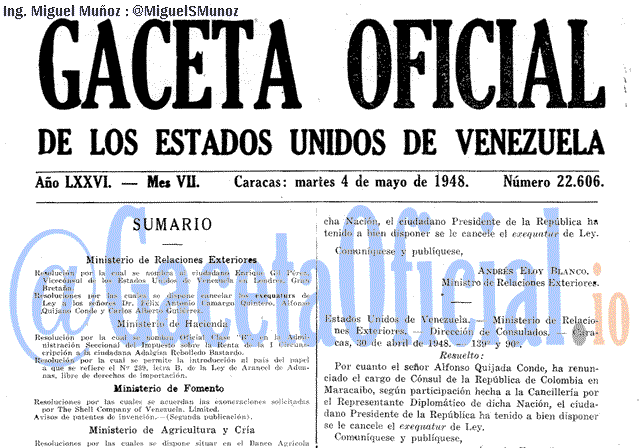 Gaceta Oficial 22606 del 4 Mayo 1948