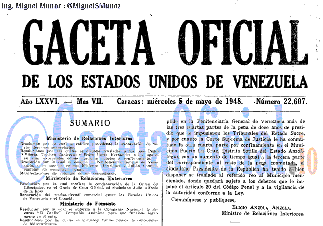 Gaceta Oficial 22607 del 5 Mayo 1948