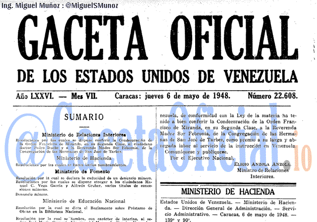 Gaceta Oficial 22608 del 6 Mayo 1948