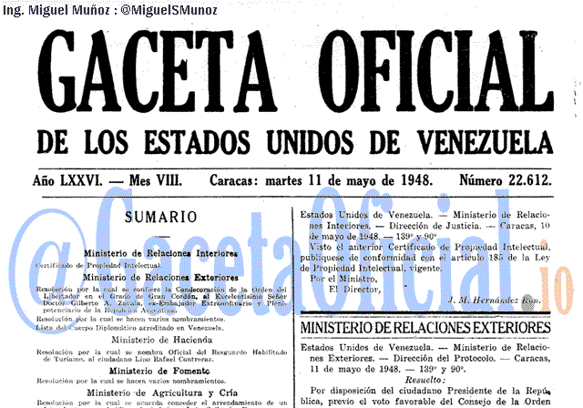 Gaceta Oficial 22612 del 11 Mayo 1948