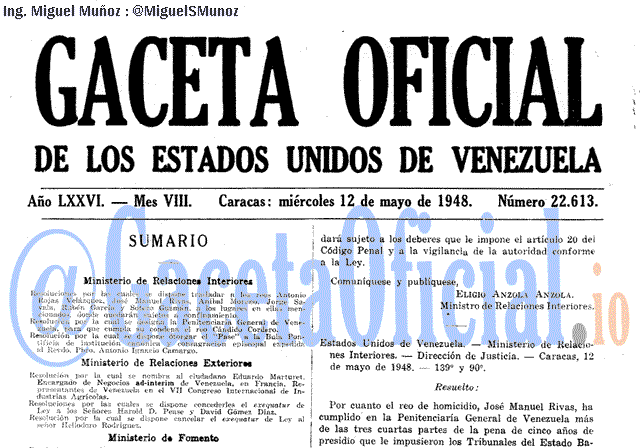 Gaceta Oficial 22613 del 12 Mayo 1948