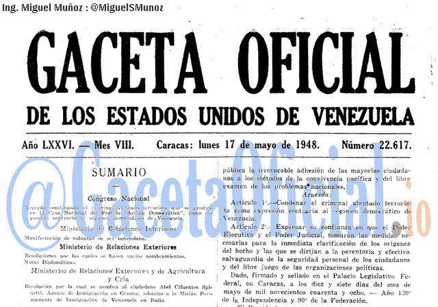 Gaceta Oficial 22617 del 17 Mayo 1948