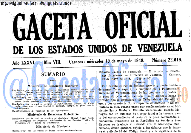 Gaceta Oficial 22619 del 19 Mayo 1948