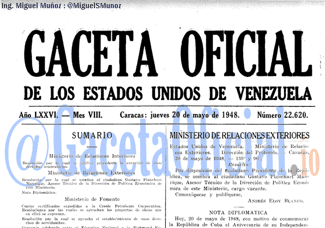Gaceta Oficial 22620 del 20 Mayo 1948