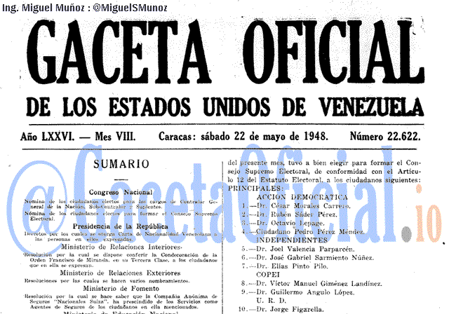 Gaceta Oficial 22622 del 22 Mayo 1948