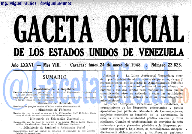 Gaceta Oficial 22623 del 24 Mayo 1948