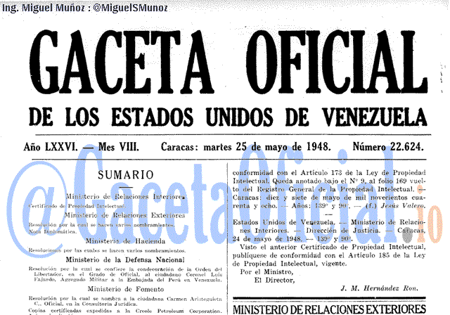 Gaceta Oficial 22624 del 25 Mayo 1948