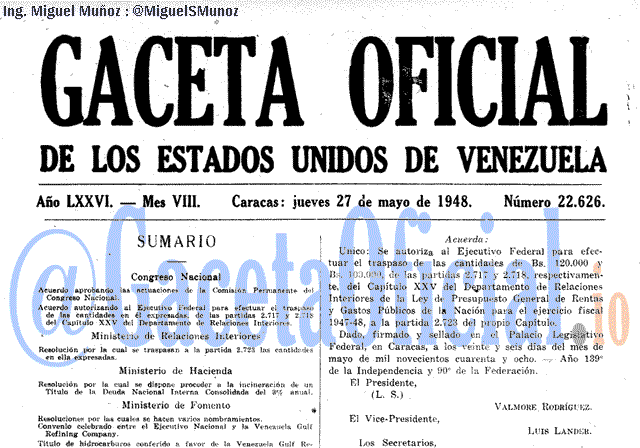 Gaceta Oficial 22626 del 27 Mayo 1948