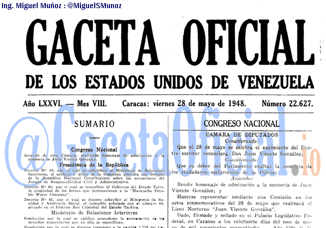 Gaceta Oficial 22627 del 28 Mayo 1948