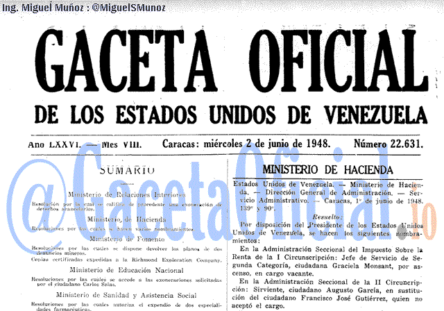 Gaceta Oficial 22631 del 2 Junio 1948
