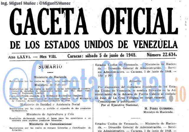 Gaceta Oficial 22634 del 5 Junio 1948