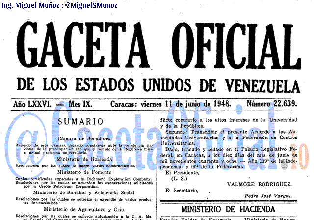 Gaceta Oficial 22639 del 11 Junio 1948