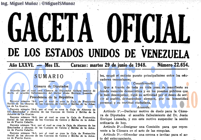 Gaceta Oficial 22654 del 29 Junio 1948