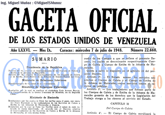 Gaceta Oficial 22660 del 7 Julio 1948