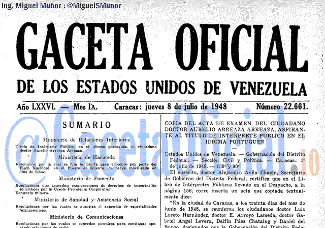 Gaceta Oficial 22661 del 8 Julio 1948