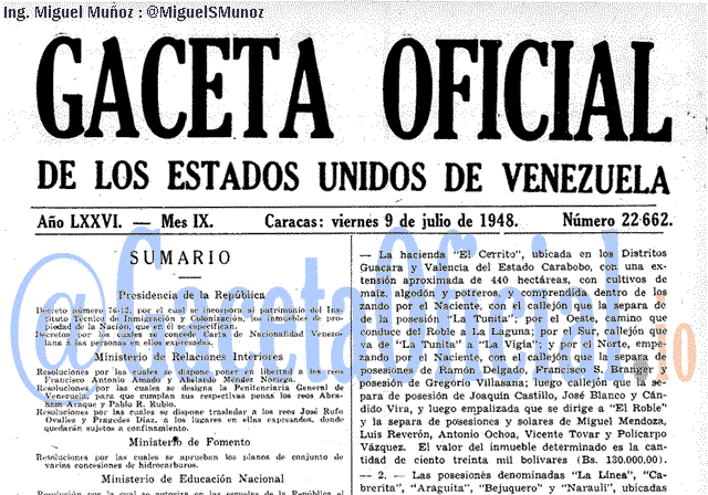 Gaceta Oficial 22662 del 9 Julio 1948