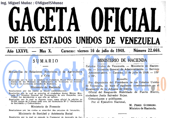Gaceta Oficial 22668 del 16 Julio 1948
